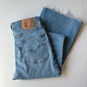 Levi's 726 Flare Blue Denim Jeans Womens Sz 27 Mid Rise Y2K Comfy Raw Hem Retro